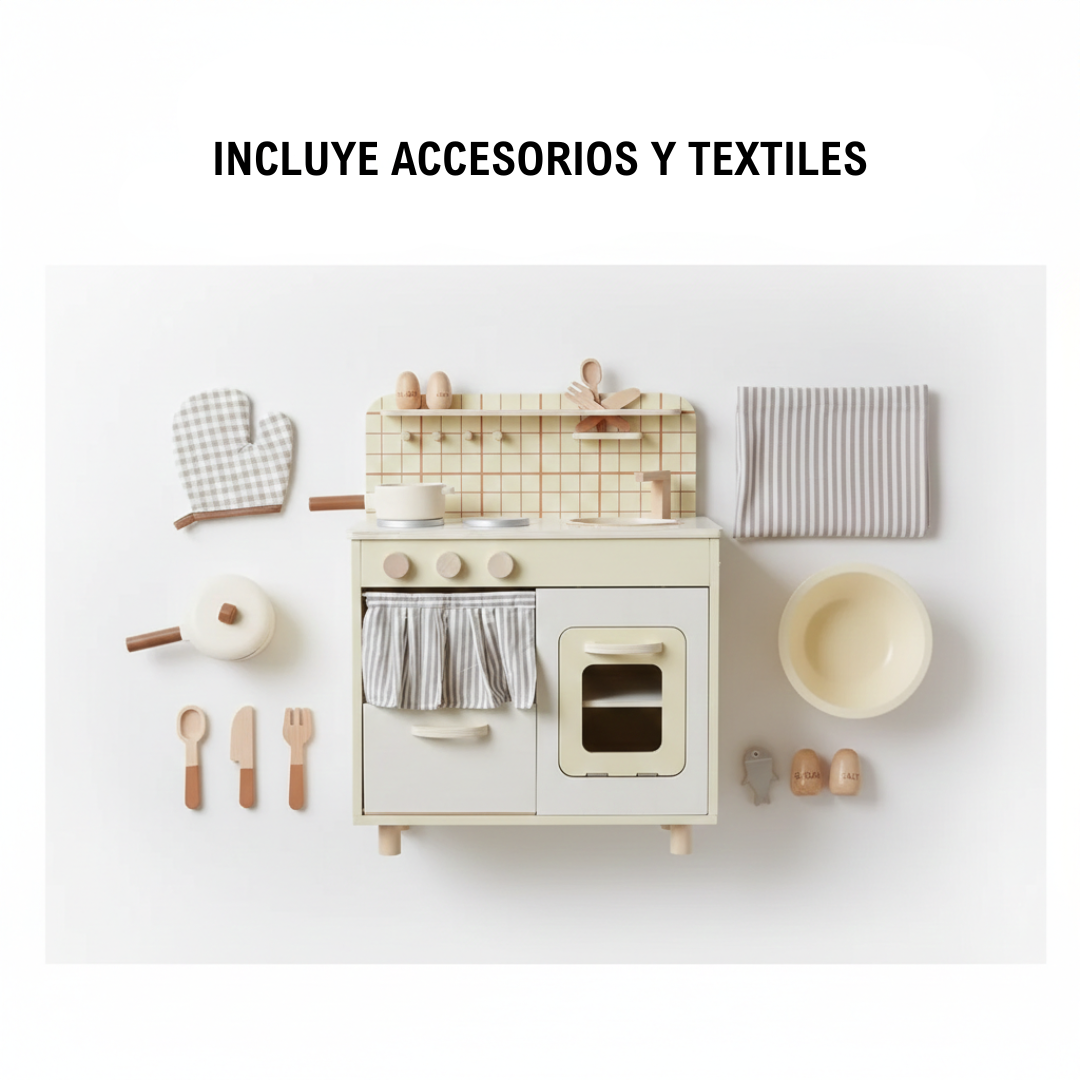 Cocina Vintage de Madera Montessori + REGALO Cocinita Portátil + Envío gratis