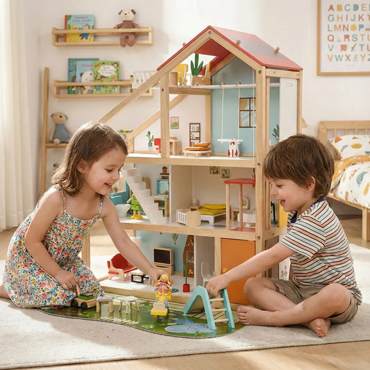 Casa de Muñecas Montessori con accesorios · 4 pisos · Madera · 3 años+