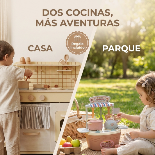 Cocina Vintage de Madera Montessori + REGALO Cocinita Portátil + Envío gratis