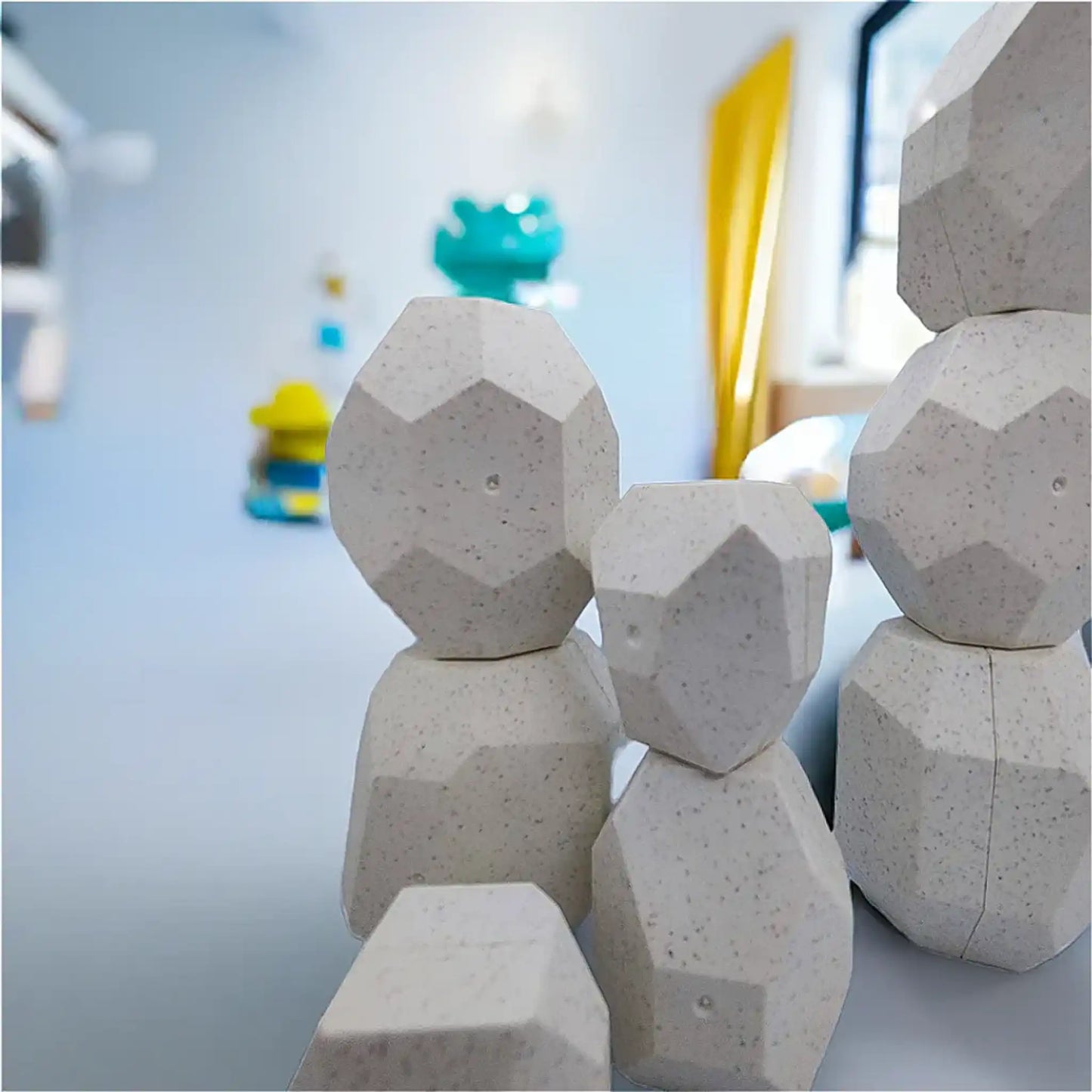 Set de piedras de equilibrio eco-friendly para mejorar habilidades motoras en niños. Fabricado con paja de trigo