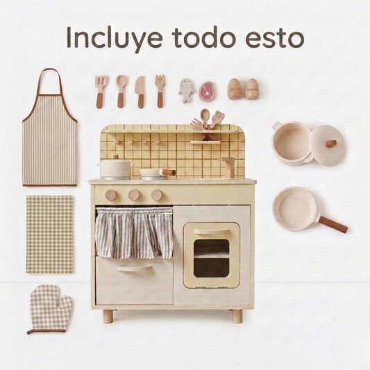Cocina Vintage de Madera Montessori + Cocinita Portátil de REGALO + Guía práctica Montessori GRATIS + Envío GRATIS