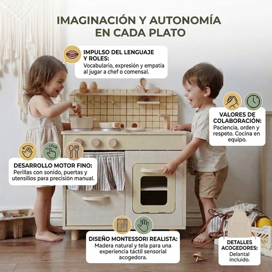 Cocina Vintage de Madera Montessori + Cocinita Portátil de REGALO + Guía práctica Montessori GRATIS + Envío GRATIS
