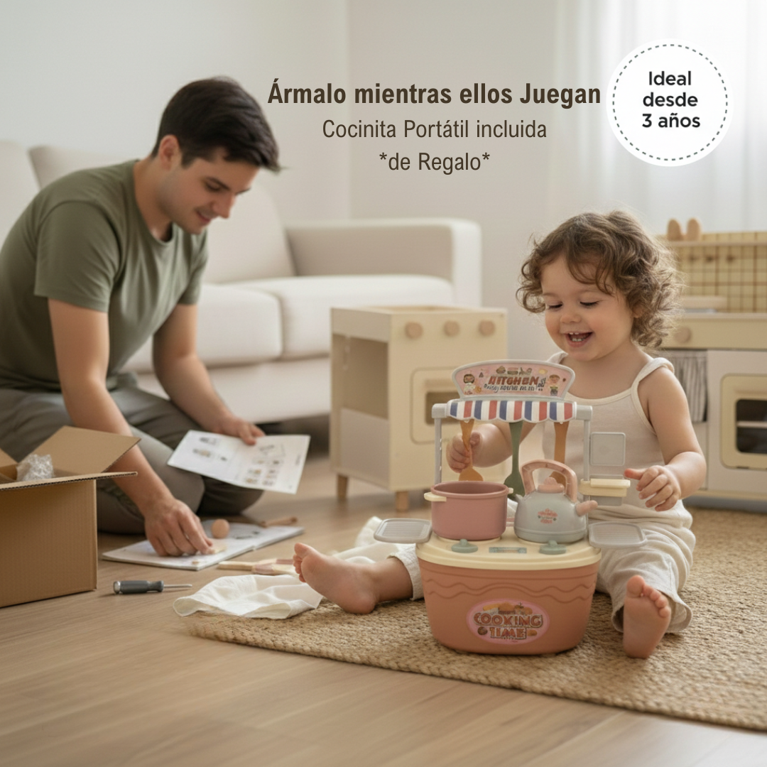 Cocina Vintage de Madera Montessori + REGALO Cocinita Portátil + Envío gratis