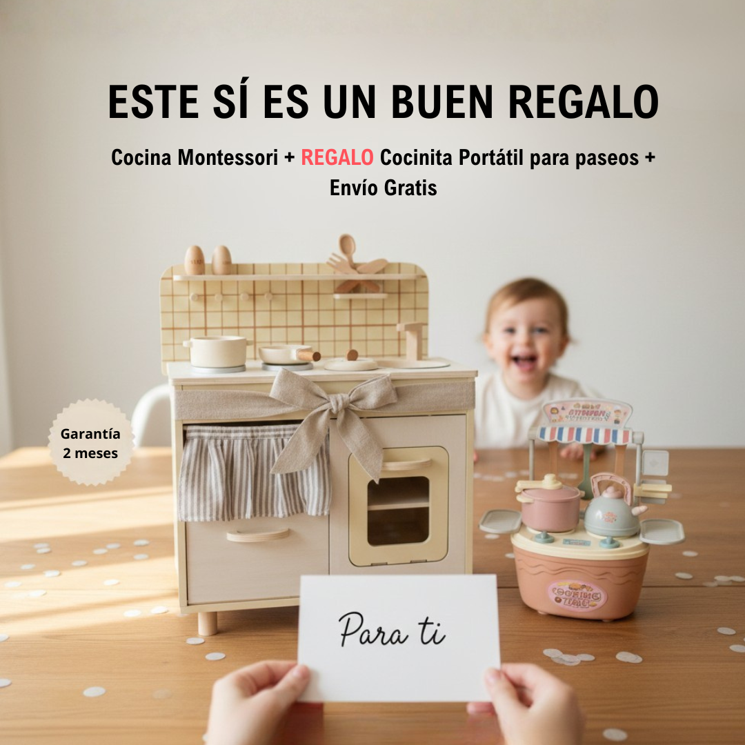 Cocina Vintage de Madera Montessori + REGALO Cocinita Portátil + Envío gratis