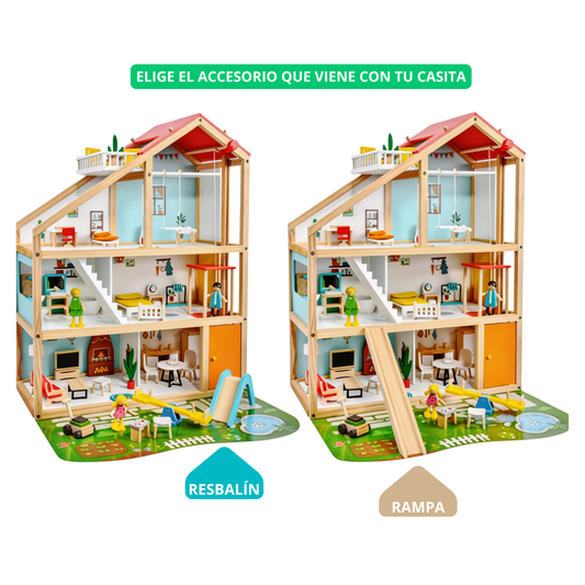 [PREVENTA] Casa de Muñecas de Madera Montessori 4 pisos con Accesorios + Cocinita Portátil de REGALO + Guía práctica Montessori GRATIS + Envío GRATIS