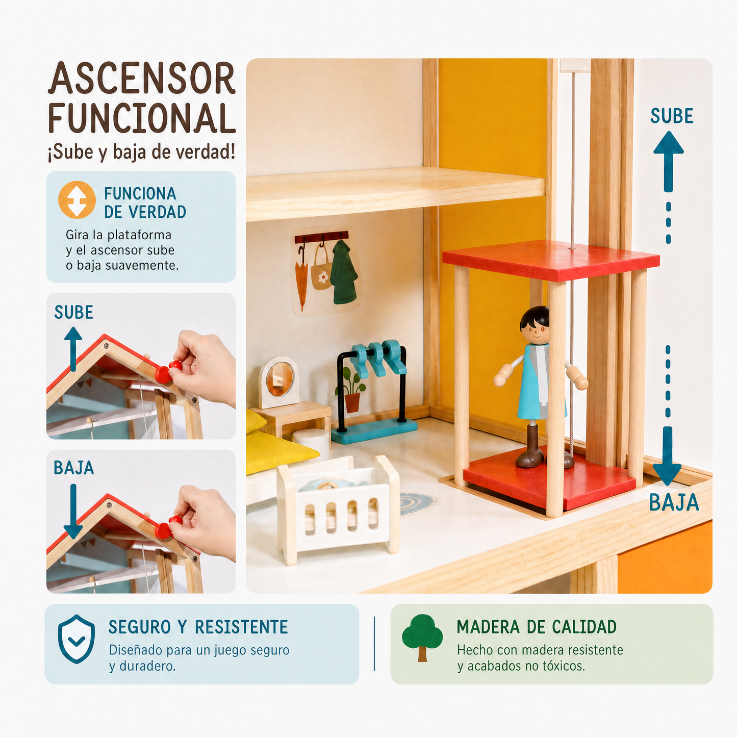 Casa de Muñecas Montessori · 4 pisos · Madera · 3 años+