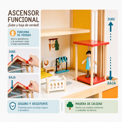 Casa de Muñecas Montessori · 4 pisos · Madera · 3 años+