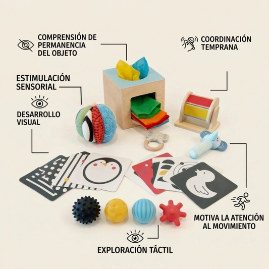 Set Educativo Montessori 6 en 1 | Etapa 0-6 Meses | + Guía Montessori GRATIS
