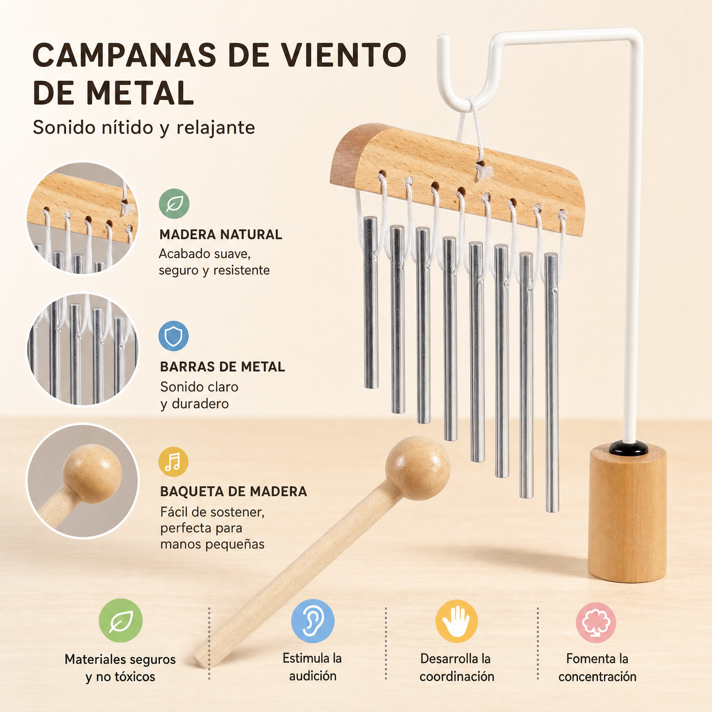 Mesa Musical Montessori · Set de Percusión · Madera · 12 meses+