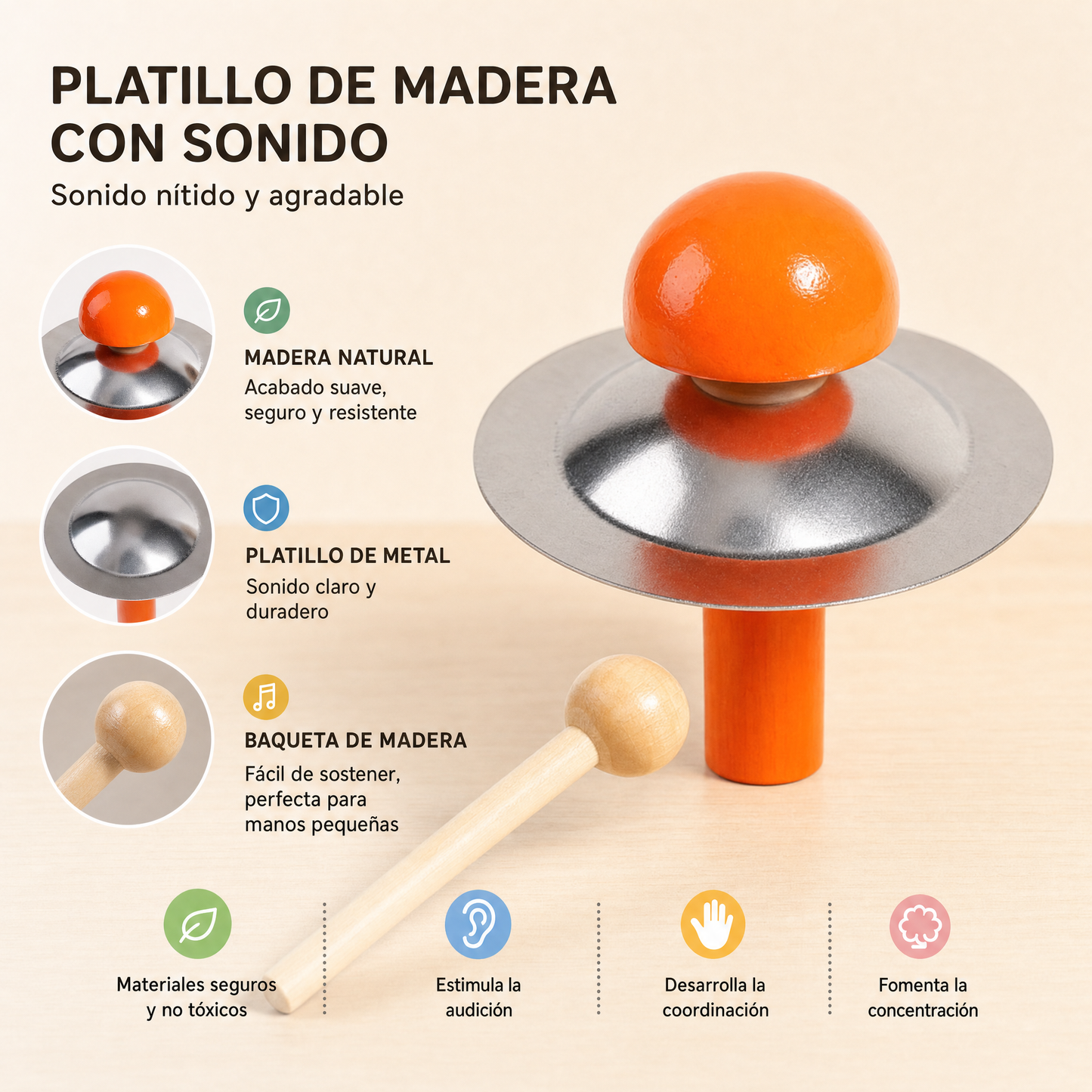 Mesa Musical Montessori · Set de Percusión · Madera · 12 meses+