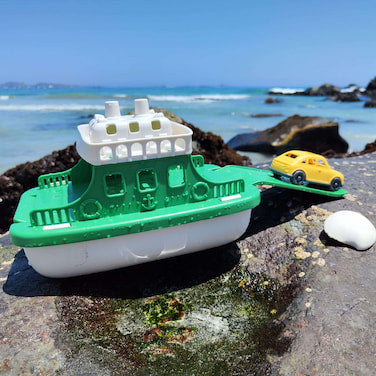 Ferry ecológico flotante con rampa deslizante y mini carritos, para juego en agua, en exteriores