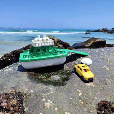 Ferry ecológico flotante con rampa deslizante y mini carritos, para juego en agua, en exteriores