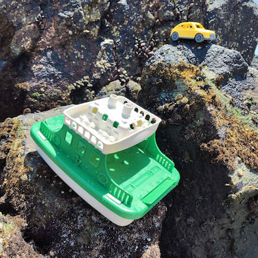 Ferry ecológico flotante con rampa deslizante y mini carritos, para juego en agua, en exteriores