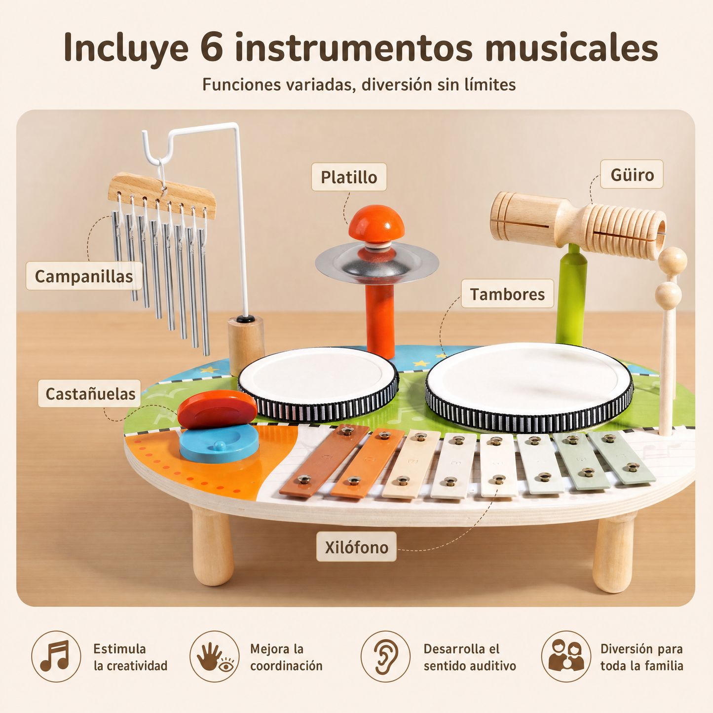 Mesa Musical Montessori · Set de Percusión · Madera · 12 meses+