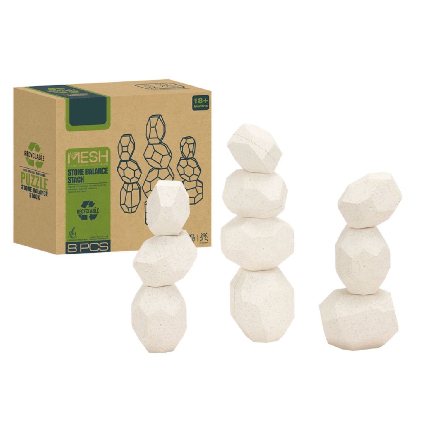 Set de piedras de equilibrio eco-friendly  para mejorar habilidades motoras en niños. Fabricado con paja de trigo, con su empaque