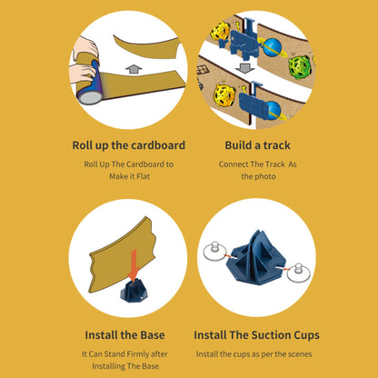 Detalle del ensamblaje de la pista espacial modular en cartón.