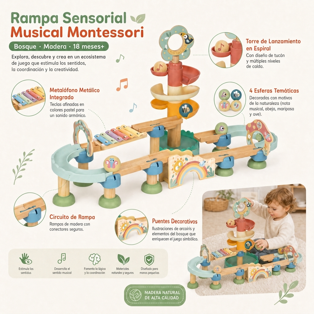 Rampa Musical Montessori · Bosque · Madera · 18 meses+